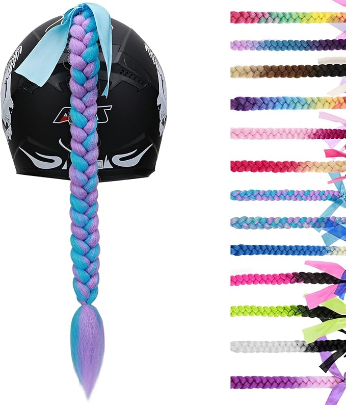 SEGO 1PCS/2PCS Helmet Pigtail Braids with Detachable Suction Cup Bowknot Ponytail Hair Many Colors (Helmet not Included)