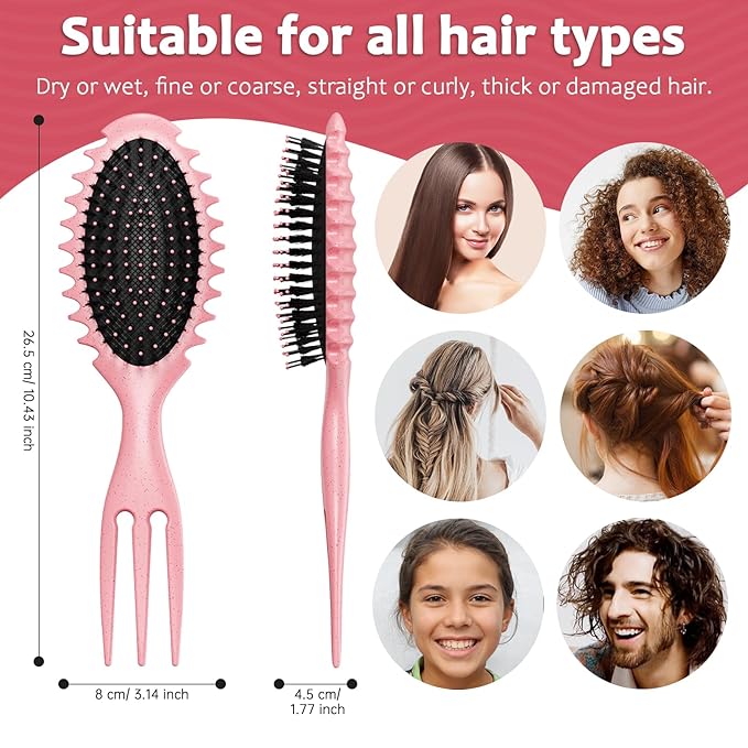 Curly Hair Brush Set,Curl Defining Brush for Curly Hair,Trident Handle Design,Detangling & Shaping & Defining Curls for Women and Girls,Wet or Dry Hair(Pink)
