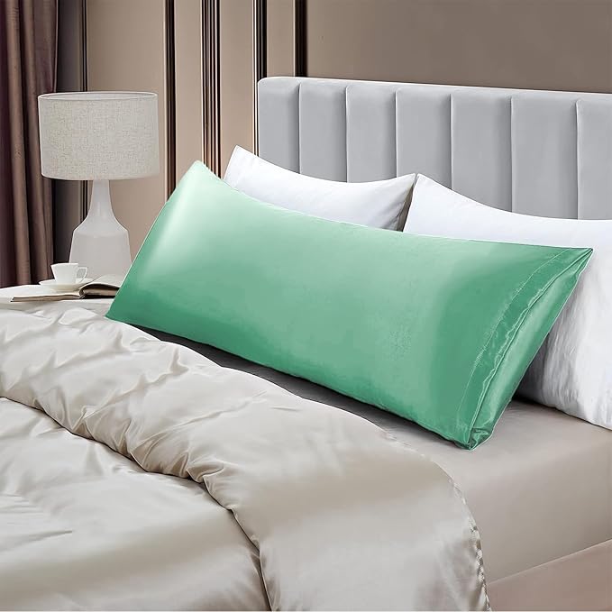 Aormenzy Satin Body Pillow Cover Set of 2, 20x54 Inches Mint Green Body Pillow Case for Adults, Silky Soft & Cooling Body Pillow Pillowcase with Envelope Closure