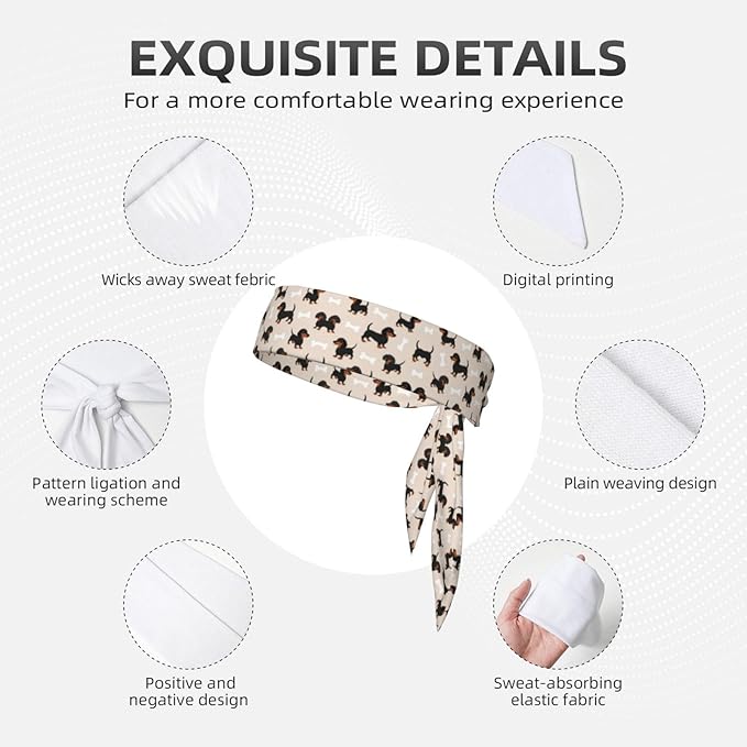 Boys Girls Wiener Dog Doxie Dachshund Weiner Dog Pet Dogs Sports Sweatband Multifunction Lovely Head Ribbon Headdress for Sports Workout Shower