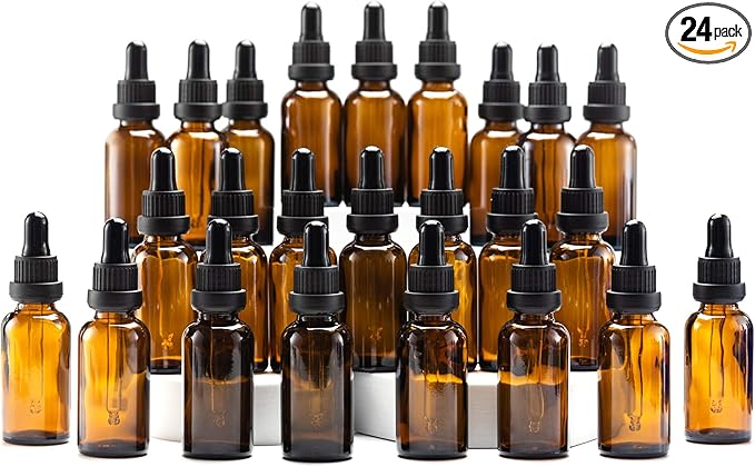 YIZHAO Amber Glass Dropper Bottle 1oz, Tincture Bottles with Glass Dropper, for Essential Oils, Aromatherapy, Cosmetic, Laboratory, Pharmacy, Liquids, Travel –24 Pcs