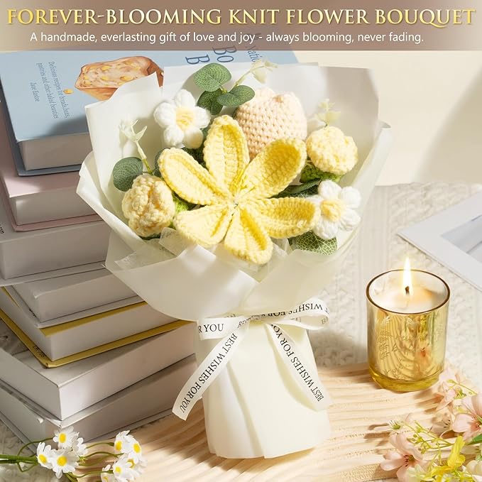 Birthday Gifts for Women Self Care Package Get Well Soon Gift Baskets, Thinking of You Sympathy Spa Gift Set w/ Crochet Flower Bouquet, Unique Christmas Gifts for Women Mom Her Best Friend Sister Wife