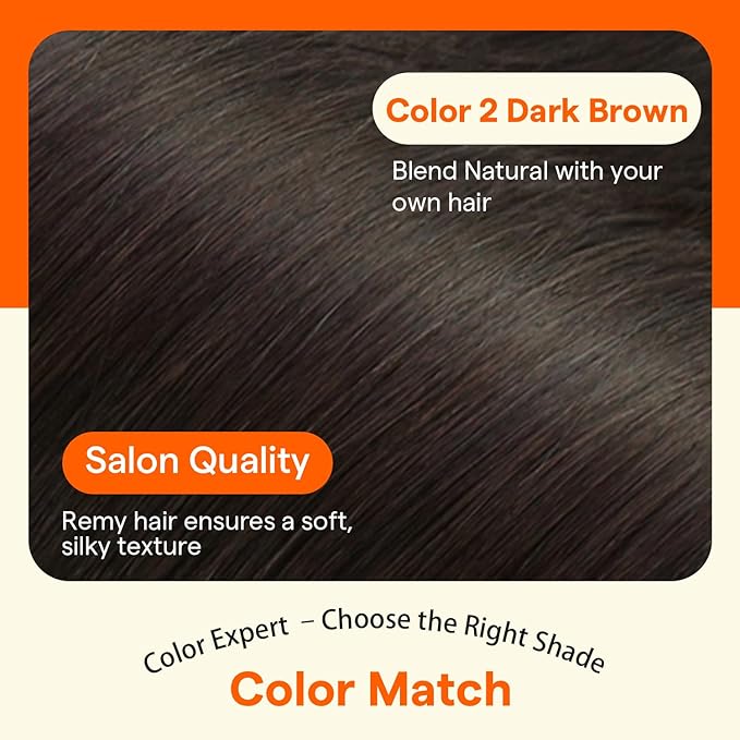Full Shine Seamless Clip in Hair Extensions Real Human Hair, Color 2 Brown Thinning Hair Fill in Extensions, PU Weft Remy Hair Extensions Clip ins for Women, Dark Brown 4Pcs16Inch 65g