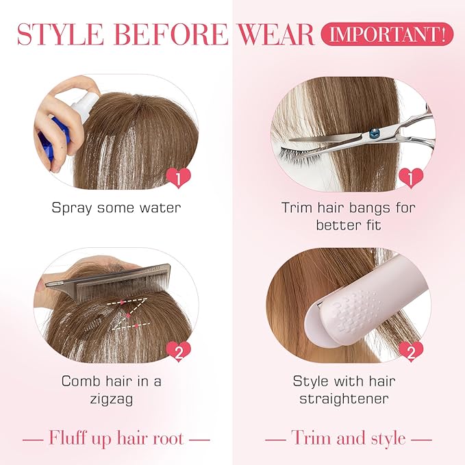 Hairro Clip In Bangs Wispy Hair Toppers For Women Remy Human Hair Short Thin Topper Hairpieces 3D Cover Clip On Fake Air Bang 11 Inches 14.5g #04 Medium Brown