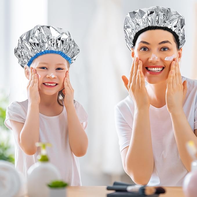 2 Pcs Aluminum Foil Deep Conditioning Hair Cap Reusable Heat Cap For Deep Conditioning Thickened Hair Cap for Oil Treatment Heated Shower Cap Processing Caps for Hair Dye Cap for Home and Salon Use
