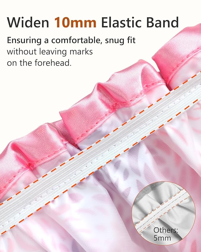 mikimini Medium Shower Cap for Women 2 Pack, Double Layer Waterproof, Reusable, Washable, Romantic Petal Design, Floral Print