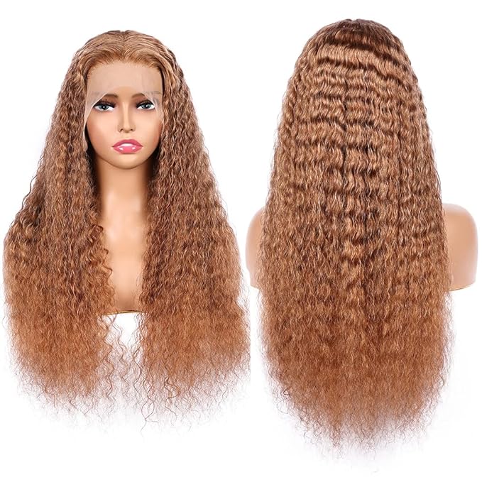 Brown Deep Curly Wave Human Hair Lace Front Wigs with Baby Hair for Black Women Pre Plucked 180% Density Brazilian Virgin Hair HD Transparent Lace Frontal Wig 16 Inch