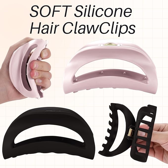4Pcs Cloud Claw Clips for Women, 4.1" Non-Slip Strong Hold Hair Claws, Unbreakable TPEE-Silicone Blend, Large Bendable Cozy Hair Clip for Thin/Thick/Curly Hair, All-Day Comfort Matte Jaw Clip