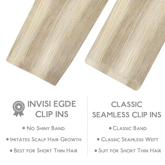 WENNALIFE Invisi Edge Clip in Hair Extensions Real Human Hair, 22 Inch 150g 7pcs Ash Blonde Highlighted Platinum Blonde Seamless Clip in Extensions Remy Hair Clip Ins Invisible PU Skin Weft Straight