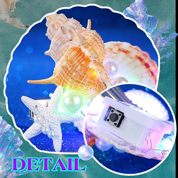 JAKAWIN Light Up Mermaid Hair Accessories Seashell Hair Clips Ocean Starfish Clip for Women