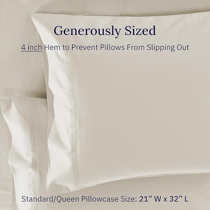 California Design Den Luxuriously Soft Premium 600 Thread Count, 100% Cotton Set of 2 Cases, Crisp Pillowcases Queen Size Set of 2 Fits Standard & Queen Pillows - Ivory (Warm Cream)