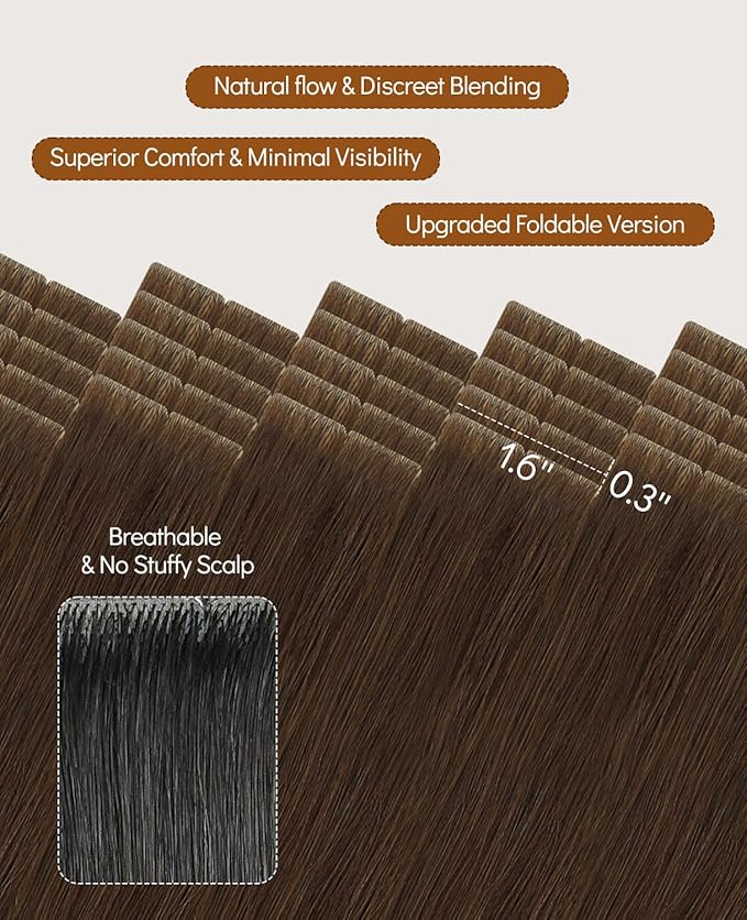VINBAO Invisi Edge Tape in Extensions Human Hair Chocolate Brown 14in 40g 20pcs Injection Tape-in Hair Extensions Seamless Injected Tape Ins 14inch #4