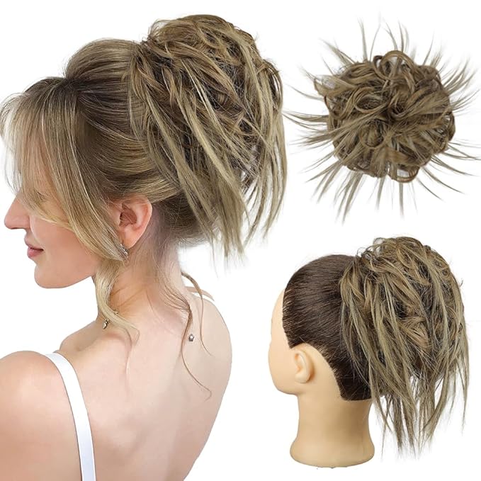 HMD Tousled Updo Messy Bun Hairpiece Hair Extension Ponytail with Elastic Rubber Band Updo Ponytail Hairpiece Synthetic Hair Extensions Scrunchies Ponytail Hairpieces for Women