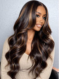 YIROO V Part Wig Human Hair Highlight Chestnut Brown Ombre Body Wave Human Hair Wig No Leave Out 12A Glueless Upgrade U Part Wigs Clip in Half Wig No Glue No Sew Beginner Friendly 150% Density 18inch