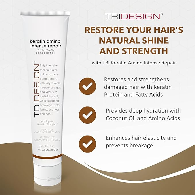 TRIDESIGN Keratin Amino Intense Repair, Keratin Hair Treatment Intensive Conditioner w/Coconut Oil,Fatty & Amino Acids, Hydrolyzed Keratin Protein - Moisturizing Hair Mask & Hair Treatment Mask 6 oz