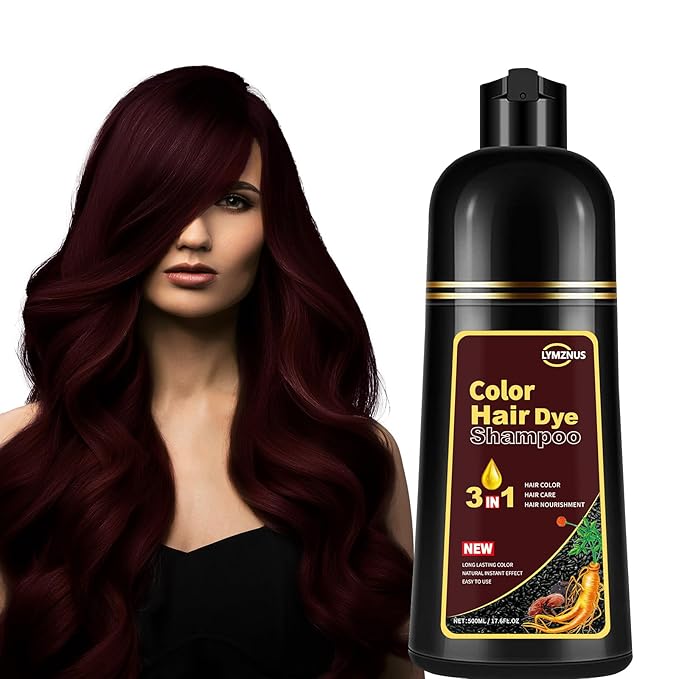 Dark Wine Red Hair Dye Shampoo 3 in 1 for Gray Coverage, Long-Lasting Hair Color Shampoo for Women & Men, Champu Para Canas Mujer Easy to Use At Home 500ML