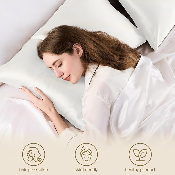 ZIMASILK 100% Pure Mulberry Silk Pillowcase 2 Pack, Soft and Smooth,Both Sides Premium Grade 6A Silk,600 Thread Count,with Hidden Zipper (Queen 20''x30'',Ivory)