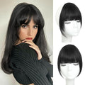 Clip in Bangs Real Human Hair Natural Black French Bangs Fringe with Temples Thick Curtain Bangs Clip on Bangs Curved Fake Bangs Hairpieces for Women for Daily Wear