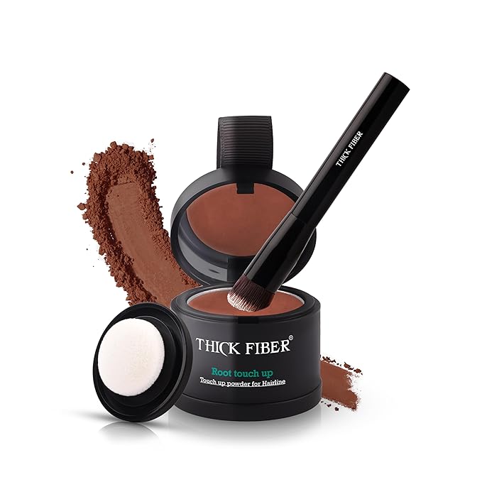 THICK FIBER Root Touch Up and Hairline Concealer for Thinning Hair Women - Water & Sweat Resistant Hair Loss Powder Set, Includes Brush (Red Brown)
