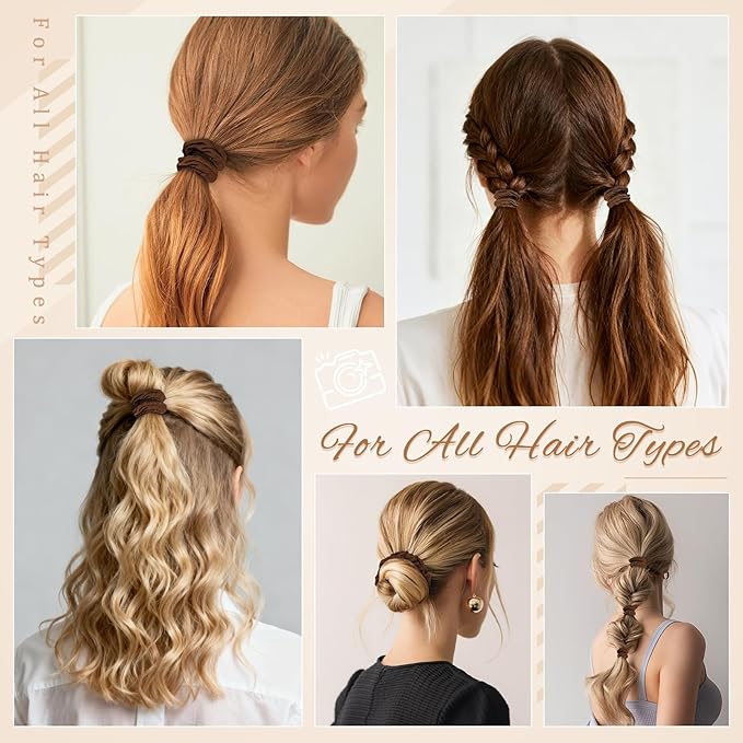 WantGor Hair Ties, Women 10PCS Hair Bands No Damage Elastic Scrunchies Seamless Ponytail Holders Hair Accessories Head Bands for Women's Thick Thin Hair (Brown)