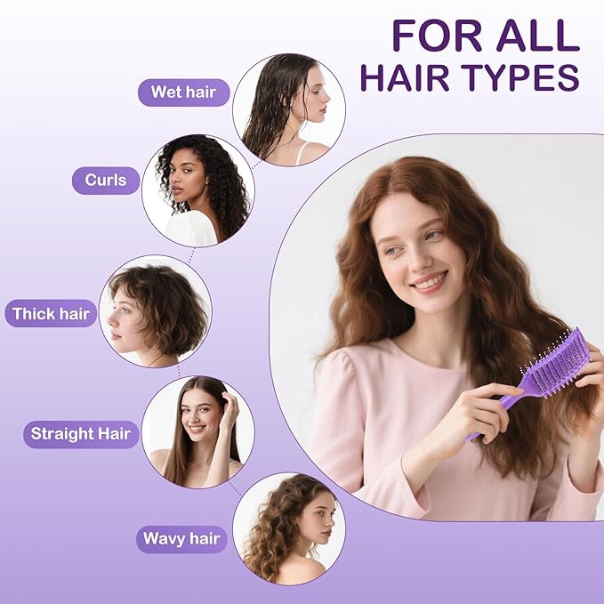 Curly Hair Brush & Curl Defining Brush – Easily Detangles Knots with Less Pulling – Styles Wet or Dry Hair, Tames Frizz for All Curl Types (Claret)