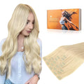DOORES Real Human Hair Extensions, Bleach Blonde 130g 9pcs 14 Inch Seamless Clip-ins, Remy Invisi Edge Thick Straight Hair