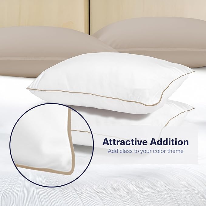 Kickoff Viscose Bamboo Pillowcase, King, Set of 2, 100% Organic Hidden Zippered Viscose Bamboo Pillow Case King Size, Cooling Pillow Cover for Hot Sleepers (20"x40", Trimmed, Iced Latte)