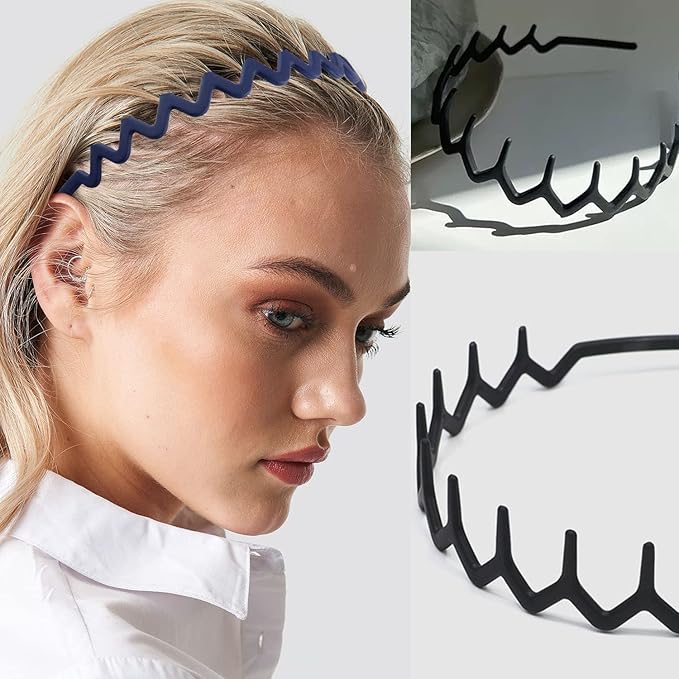 LAPOHI 8 PCS Non Slip Fashion Effortless Plastic Headbands with Teeth Comb Skinny Hair Accessories Bands for Women Men Teen Girls, Comb Teeth Morandi
