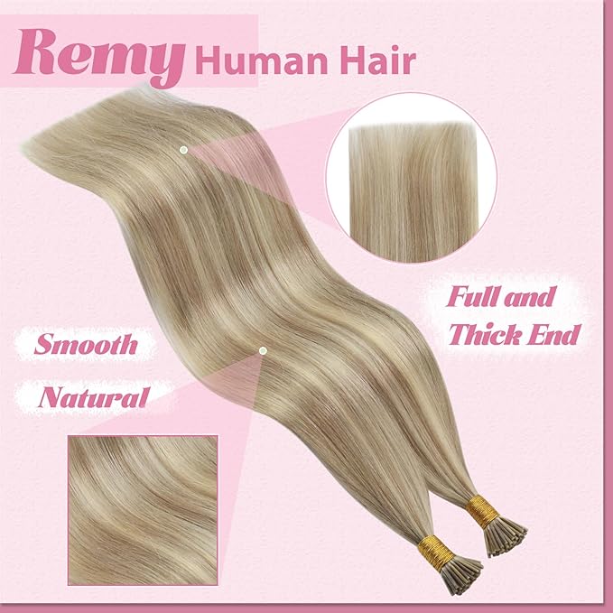 YoungSee I Tip Hair Extensions Human Hair Blonde I Tip Hair Extensions Blonde Highlighted Golden Blond Itip Human Hair Extension Pre Bonded Hair Extension for Women 22 Inch 50g 50s