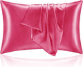 BEDELITE Satin Pillowcase with Zipper, Hot Pink King Size Pillow Cases Set of 2, Super Soft and Cooling Similar to Silk Pillow Cases, Gift for Women Men(20x36 Inches)