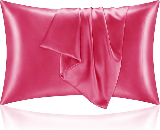 BEDELITE Satin Pillowcase with Zipper, Hot Pink King Size Pillow Cases Set of 2, Super Soft and Cooling Similar to Silk Pillow Cases, Gift for Women Men(20x36 Inches)