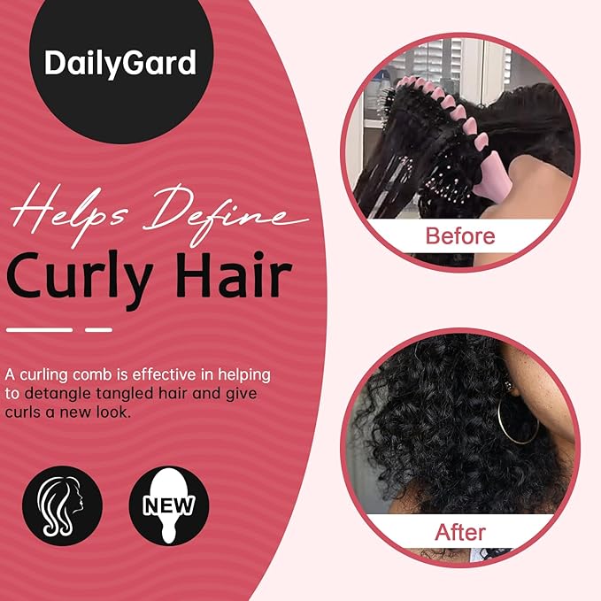Curly Hair Brush Set,Curl Defining Brush for Curly Hair,Trident Handle Design,Detangling & Shaping & Defining Curls for Women and Girls,Wet or Dry Hair(Pink)