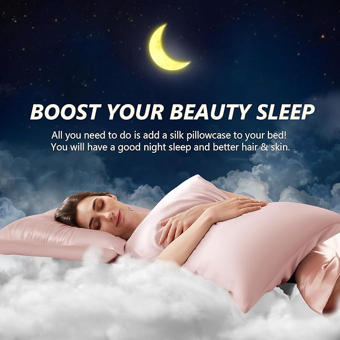 Silk Pillow Cases 2 Pack Standard Size Mulberry Silk Pillowcase Set of 2 for Hair & Skin 26 x 20 Inches 22 Momme Both Sided Grade 6A Silk Soft Breathable Cooling with Hidden Zipper, Pink