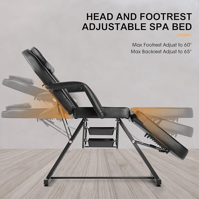 Artist hand Facial Tattoo Chair Massage Bed Salon Lash Chair for Eyelash Extensions Tattoo Table Salon Chair with Trays (Black 1)