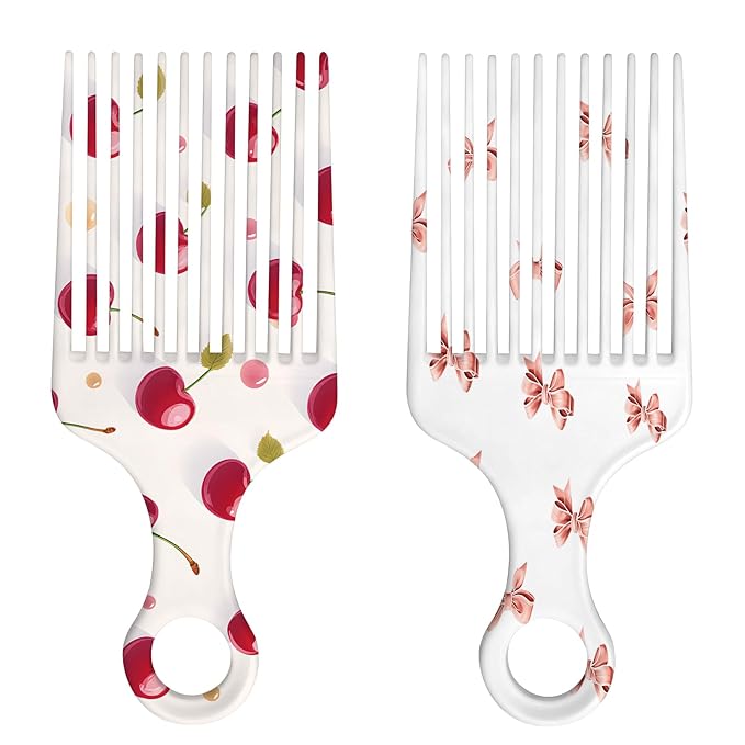 2 Pcs Afro Pick Comb for Natural Curly Hair,Portable Styling Hair Pick for Travel,Anti-Static,Cute Afro Comb for Women Men and Girls(Red-T3)