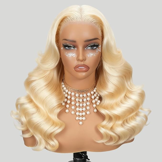 13X6 613 Lace Front Wig Human Hair 32 Inch Hd Glueless Lace Wig 220% Density Body Wave Blonde Lace Front Wig Pre Plucked 100% Real Human Hair Triple Lifespan 3X No Tangle No Shedding No Synthetic