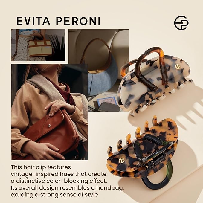 EVITA PERONI Middle Hair Clip, "Vintage Candy" Hair Clips for Women Strong Grip Acetate Shark Claw Clip with Gift Box, Amber
