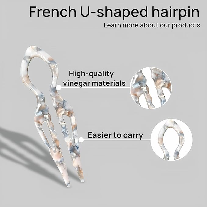 Prestige Hair Pins,French U-Shaped Hair Pin 3Pack Elegant Women Hair Accessories Suitable for Thick or Thin Hair (Dark brown, Light yellow, Dark gray)