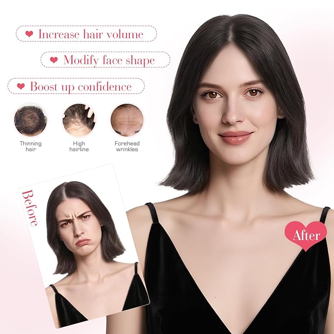 Hairro Human Hair Toppers For Women Wispy Thin No Bang Middle Part Side Bangs Hair Clip Short Wiglet Hairpieces Natural 11 Inches 14.5g #1B Natural Black