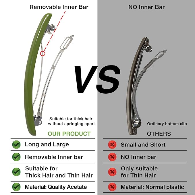 Skinny Hair Barrettes for Women Long Simple Acrylic French Hair Clips Elegant Classic Hairpins Steel Clip Clamp Girls Hair Accessories Navy Blue Dark Green Light Brown 3Pcs/set