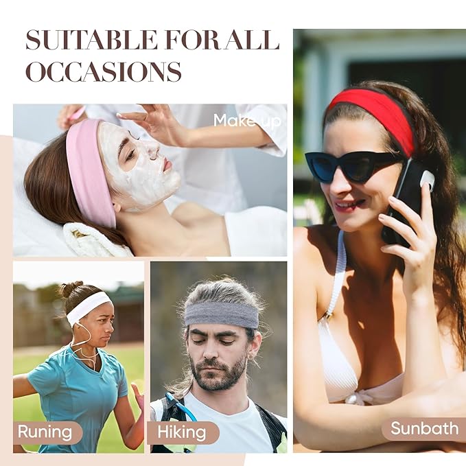9 Pack Headbands for Women Non Slip - Elastic Cotton Fabric - Sweat Absorption - Soft Cloth Hair Bands for Women's Hair, Stretchy Sports Headbands for Workout Yoga Gym - C