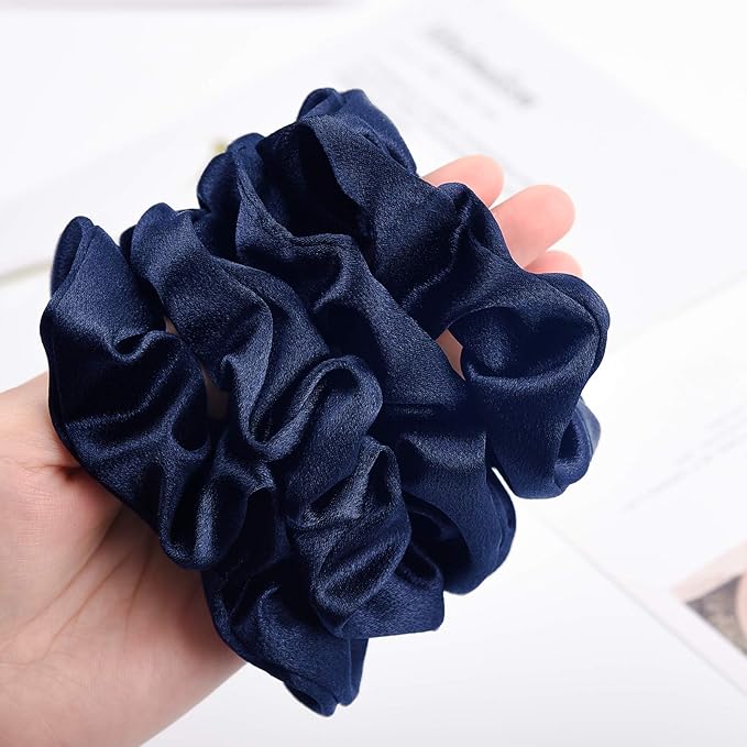 CEELGON Silk Scrunchies for Women Satin Scrunchies Silk Hair Ties Elastic Thick Hair Scrunchie 10 Pack (Navy)