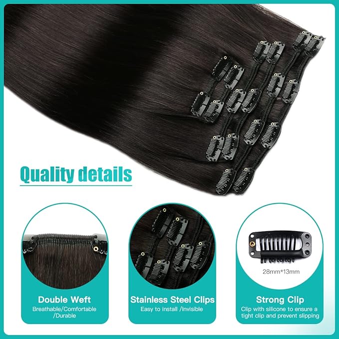 SURNEL Clip in Hair Extensions Human Hair, Natural Black Clip in Hair Extensions 20 Inch 120g 6pcs(#1B,20'')
