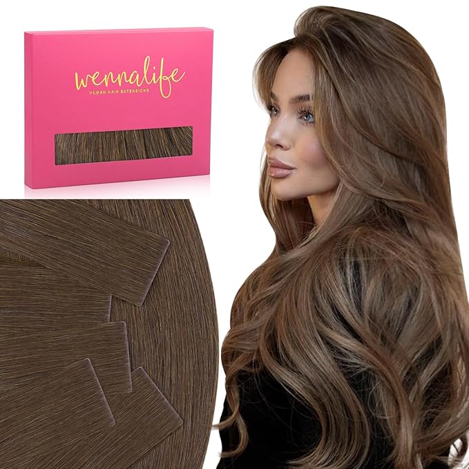 WENNALIFE Invisi Edge Tape in Hair Extensions Human Hair, 18 Inch 25g 10pcs Cool Ash Brown Invisible Luxury Remy Hair Extensions Natural Seamless Injected Tape Straight Extensiones De Cabello Humano