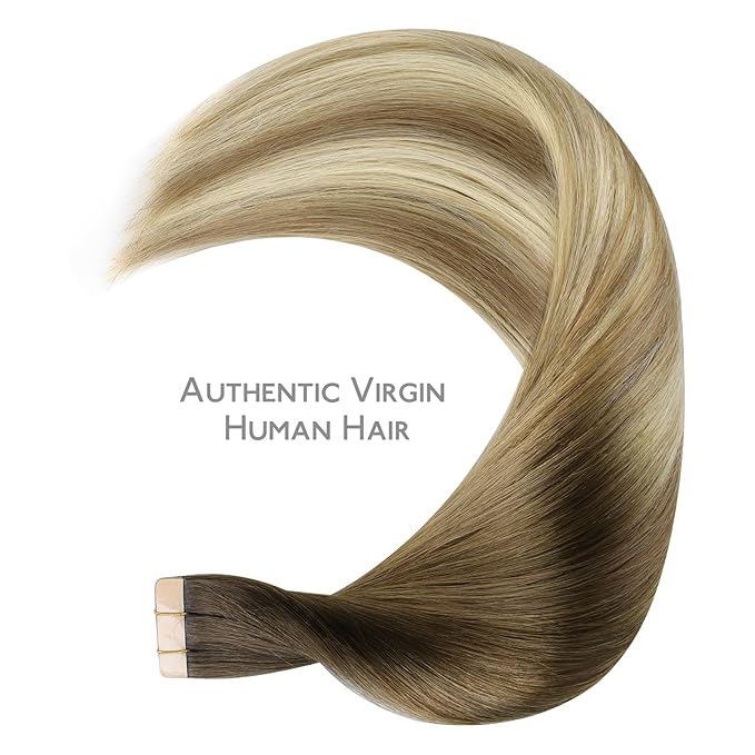 Wennalife Tape In Hair Extensions Human Hair Ombre Walnut Brown to Ash Brown and Bleach Blonde, 10pcs 25g 16 inch Remy Invisible Tape Ins Straight Real Human Hair Tape in Extensions
