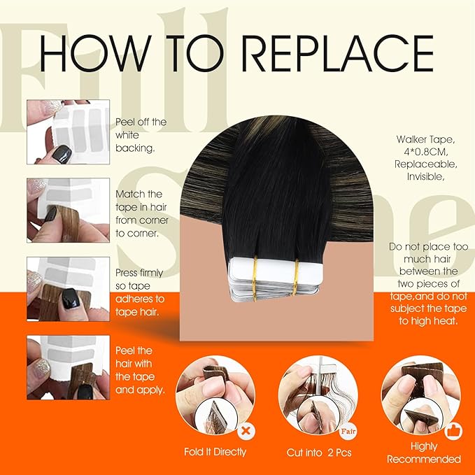 Full Shine Tape in Hair Extensions Real Hair 18Inch Tape in Human Hair Black Roots Tapes in Extensions 50Gram Balayage Off Black Fading to Honey Blonde Seamless Hair Extensions 20Pcs 1B/27/1B Natural