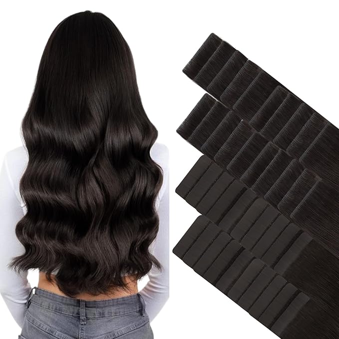GOO GOO Invisi Edge Tape in Hair Extensions Human Hair, 2 Dark Brown 20pcs injected with 20pcs classical tape ins, 22inch 100g, Virgin Remy Hair, Natural Look