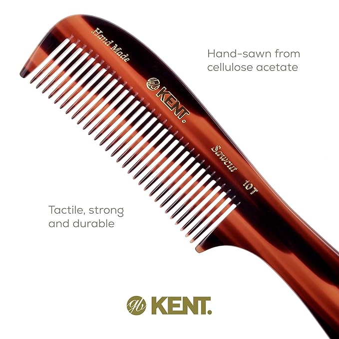 Kent 10T Tortoise Large Detangler Comb, Handmade Wide Tooth Comb for Curly and Thick Hair, Detangling Combs For Wet and Dry Hair, Saw-Cut and Hand Polished Handmade in England