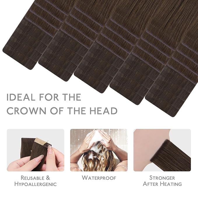 WENNALIFE Invisi Edge & Classic Tape in Hair Extensions Human Hair, 24 Inch 100g 40pcs(20pcs Invisi Edge & 20pcs Classic) Chocolate Brown Invisible Luxury Remy Hair Natural Seamless Injected Tape Ins