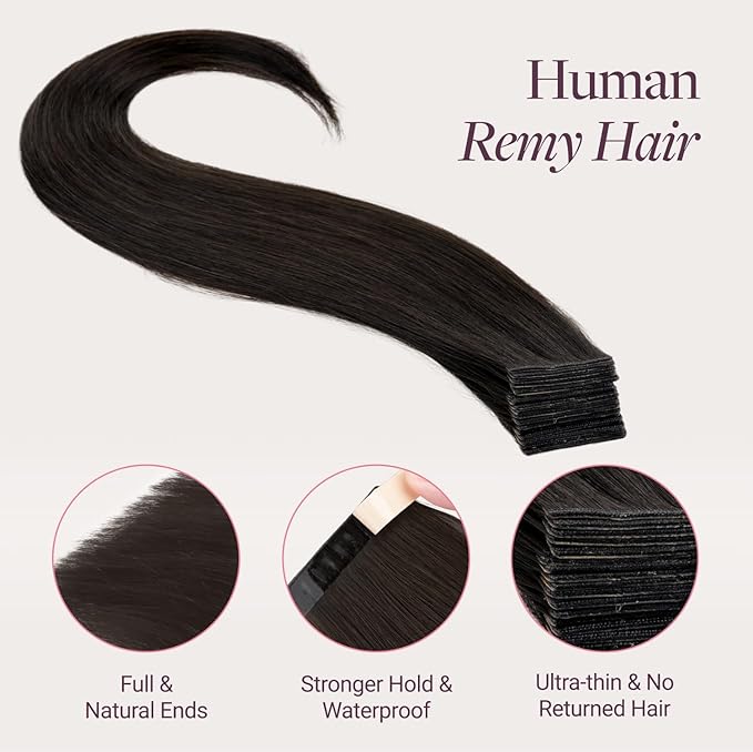 GOO GOO Genius Tape in Hair Extensions, Hand Tied Tape Weft, 2 Dark Brown, 18inch 50g 20pcs, Remy Human Hair, Seamless Invisible Tape, Natural Blend, Lightweight